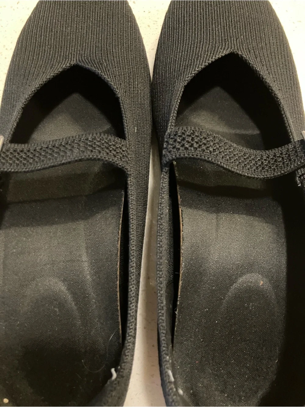 Black Knit Mary Jane Flats with Adjustable Buckle